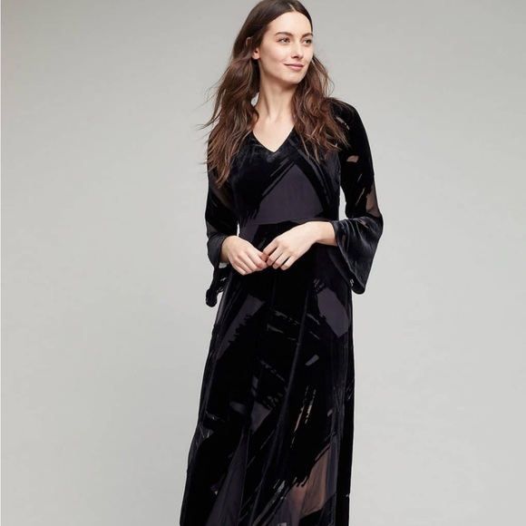 ANTHROPOLOGIE X Seen Worn Keep Selina Velvet Maxi Black Dress SZ 10 - Picture 1 of 8